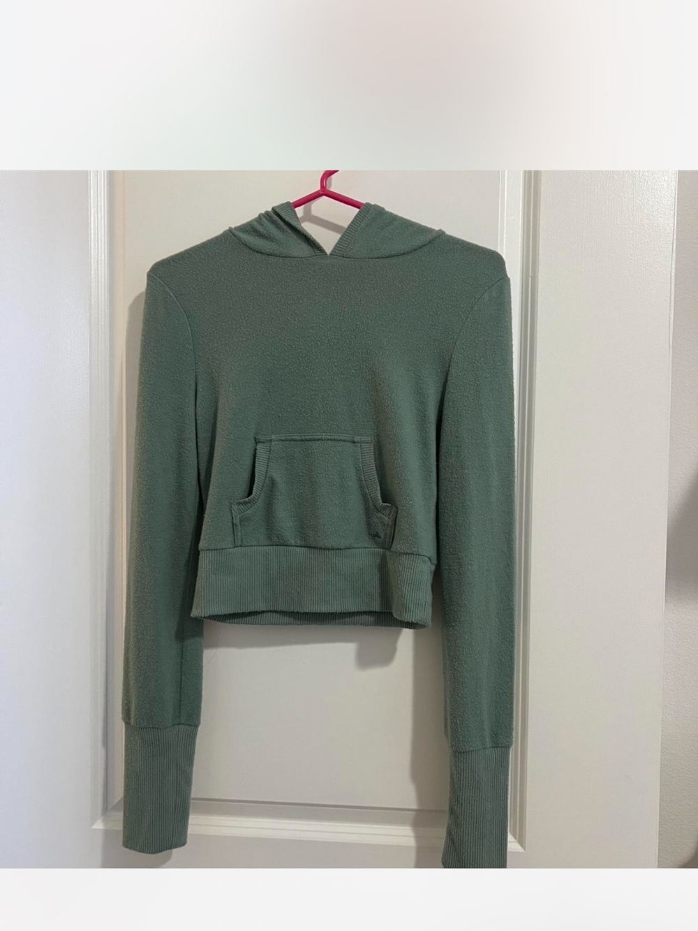 Urban Outfitters Sage Green Cropped Hooded Sweater - Picture 2 of 4